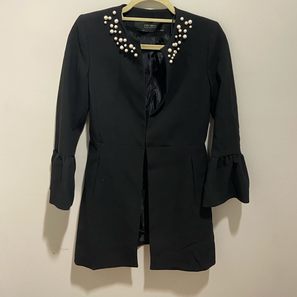 Zara Faux Pearl Bell Sleeve Frock Coat